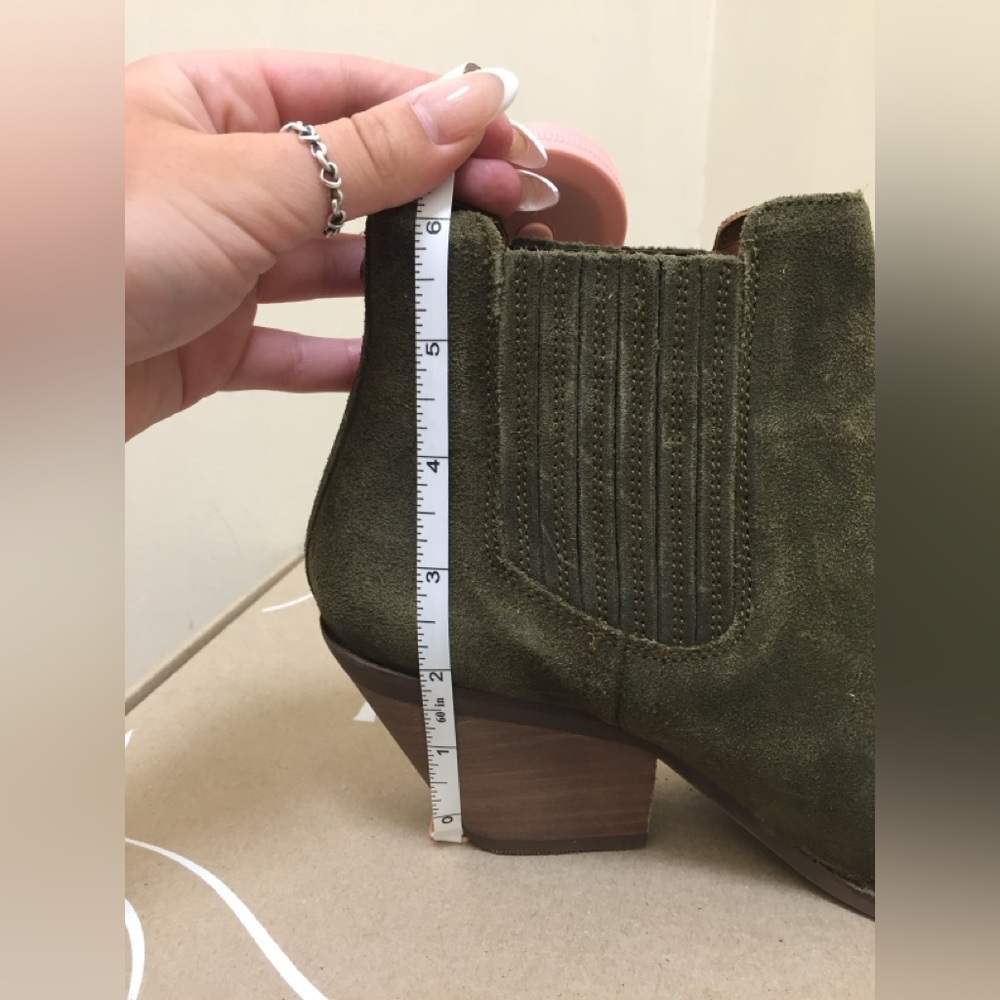 Olive Suede Chelsea Ankle Boots - Women's 7.5 - Picture 10 of 14
